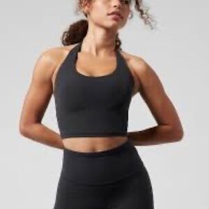 Athleta Black Halter Crop Bra Top D-DD NWT